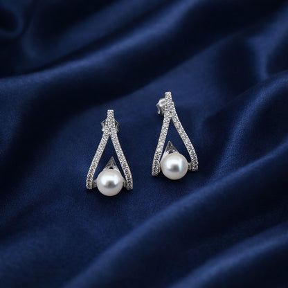 Sterling Silver Pearl harmony pendant with earrings set (Without Chain)for Women