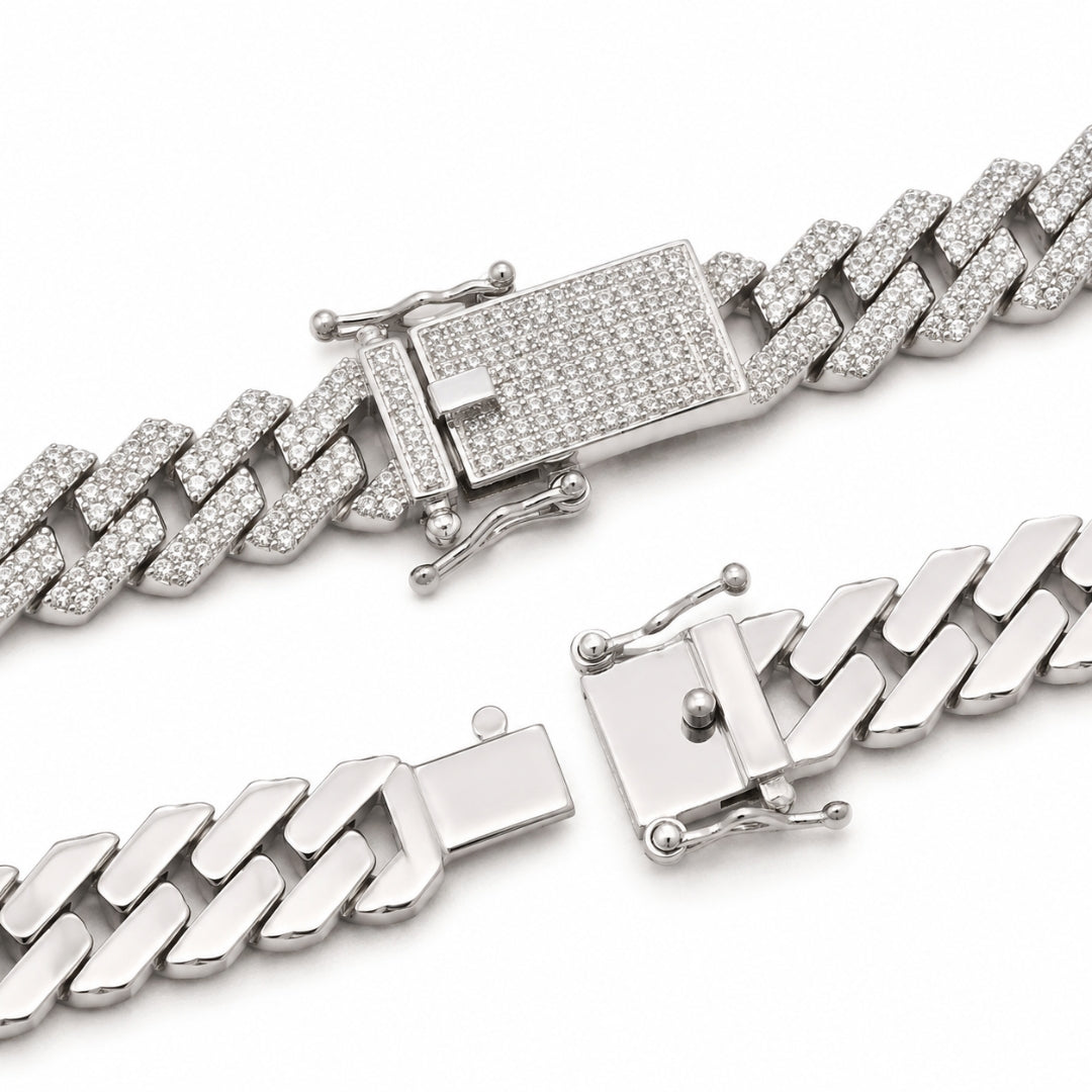 Sterling Silver EterKnight Stone Studded Cuban Link Chain for Men