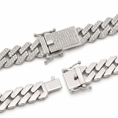 Sterling Silver EterKnight Stone Studded Cuban Link Chain for Men