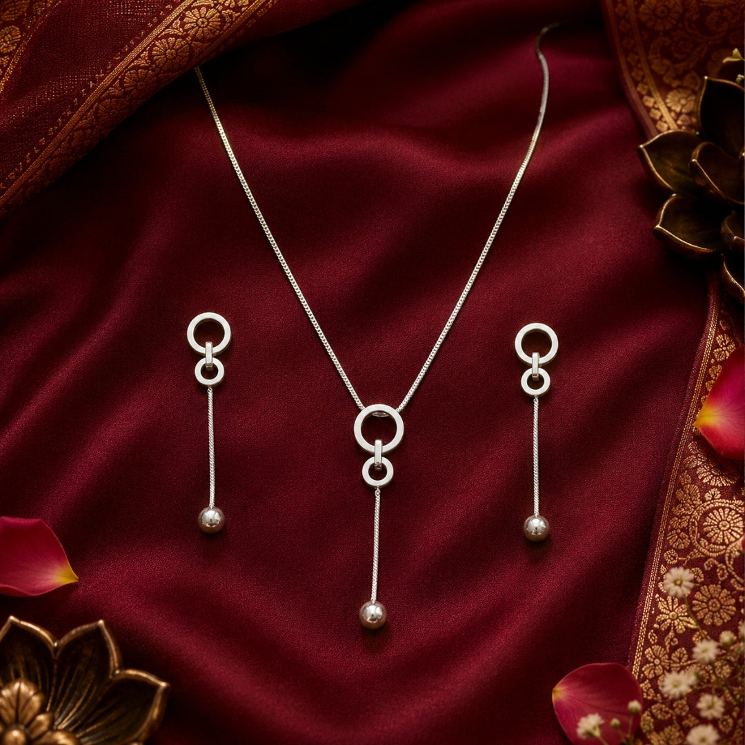 Sterling Silver Circle Drop Pendant Earrings Set for Women and Girls