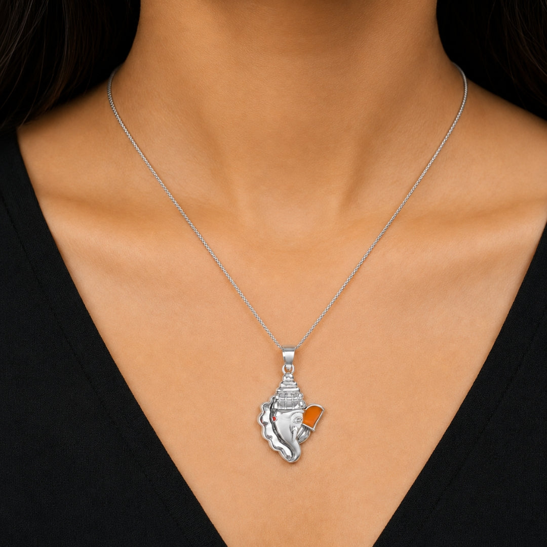 Sterling Silver Lord Ganesh Pendant (without Chain) for Men and Women