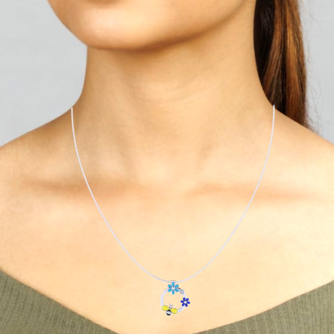 Sterling Silver Bee Floral chain pendant For Women and Girls