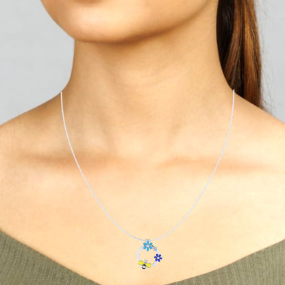 Sterling Silver Bee Floral chain pendant For Women and Girls
