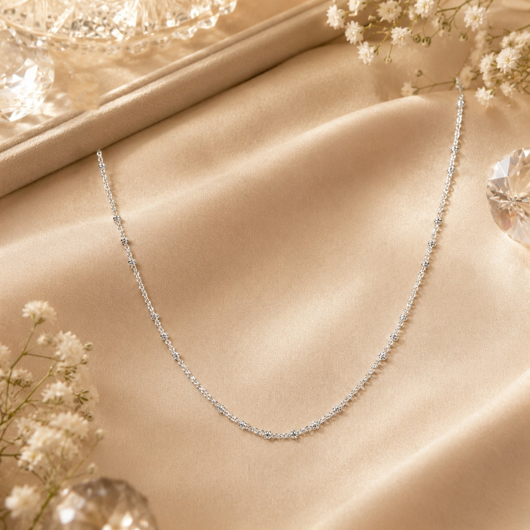 Sterling Silver Beaded Station Chain for Women