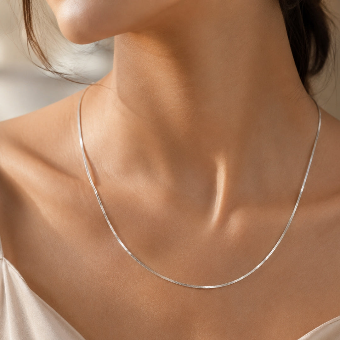 Sterling Silver Flat Herringbone Chain for Men and Women