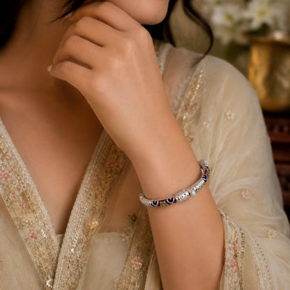 Sterling Silver Red and Green Manipuri Bangle for Women