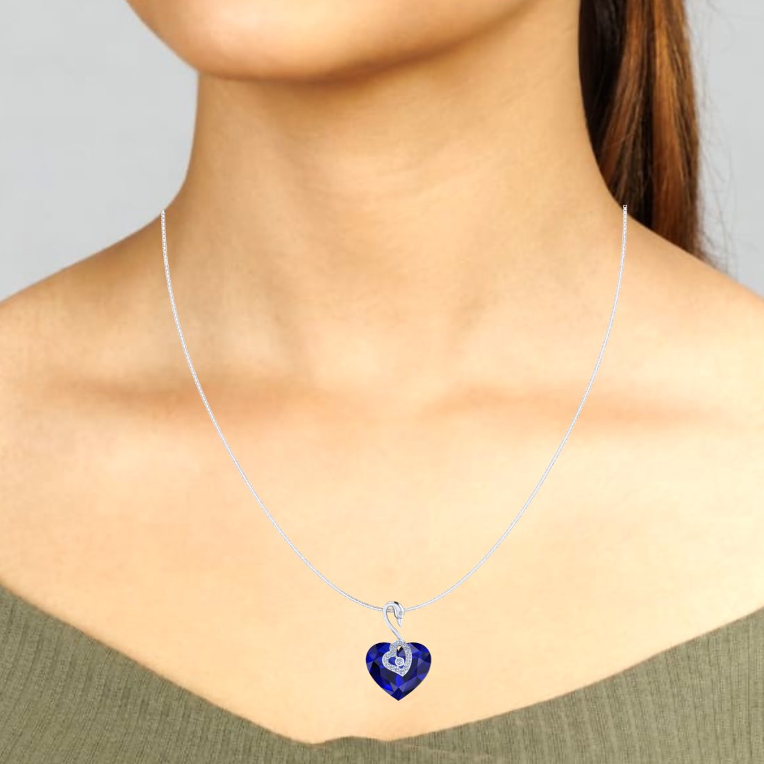 Sterling Silver Swan In Heart chain pendant for Women and Girls