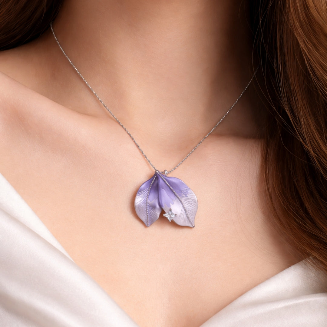 Sterling Silver Lavender Leaf Pendant with Earrings Set for Women