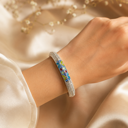 Sterling Silver Sky Blue Meenakari Manipuri Bangle Set for Women