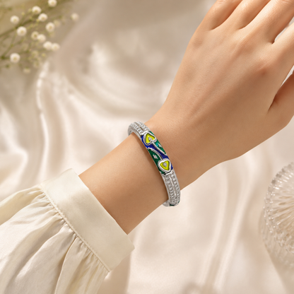 Sterling Silver Green Blue Vine Meenakari Manipuri Bangle Set for Women