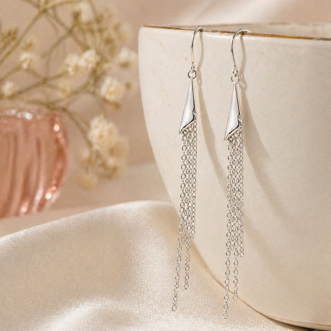 Sterling Silver Multi Chain Drop Threader Earrings for Women