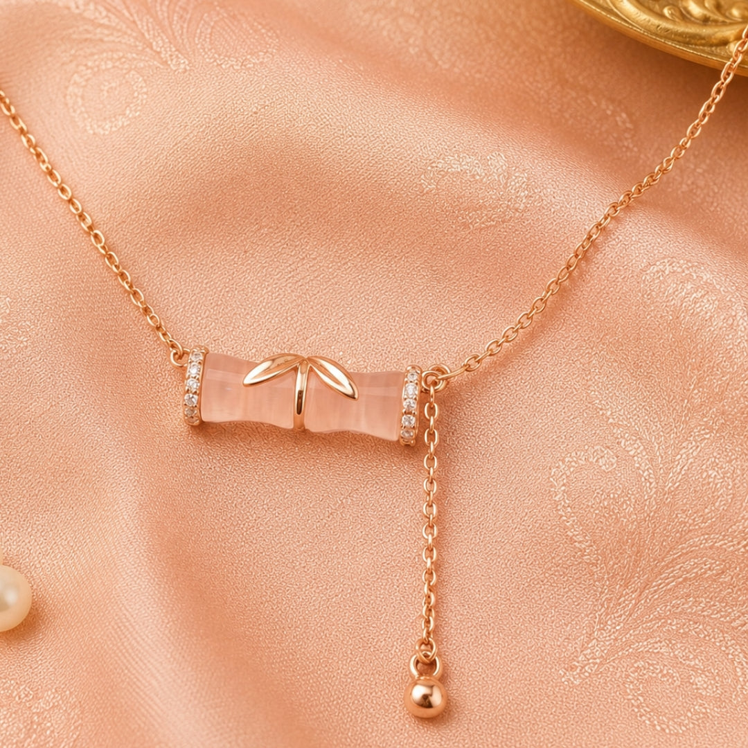 Sterling Silver Rose Gold Plated Leaf Motif Chain Pendant with Hanging Charm for Women & Girls