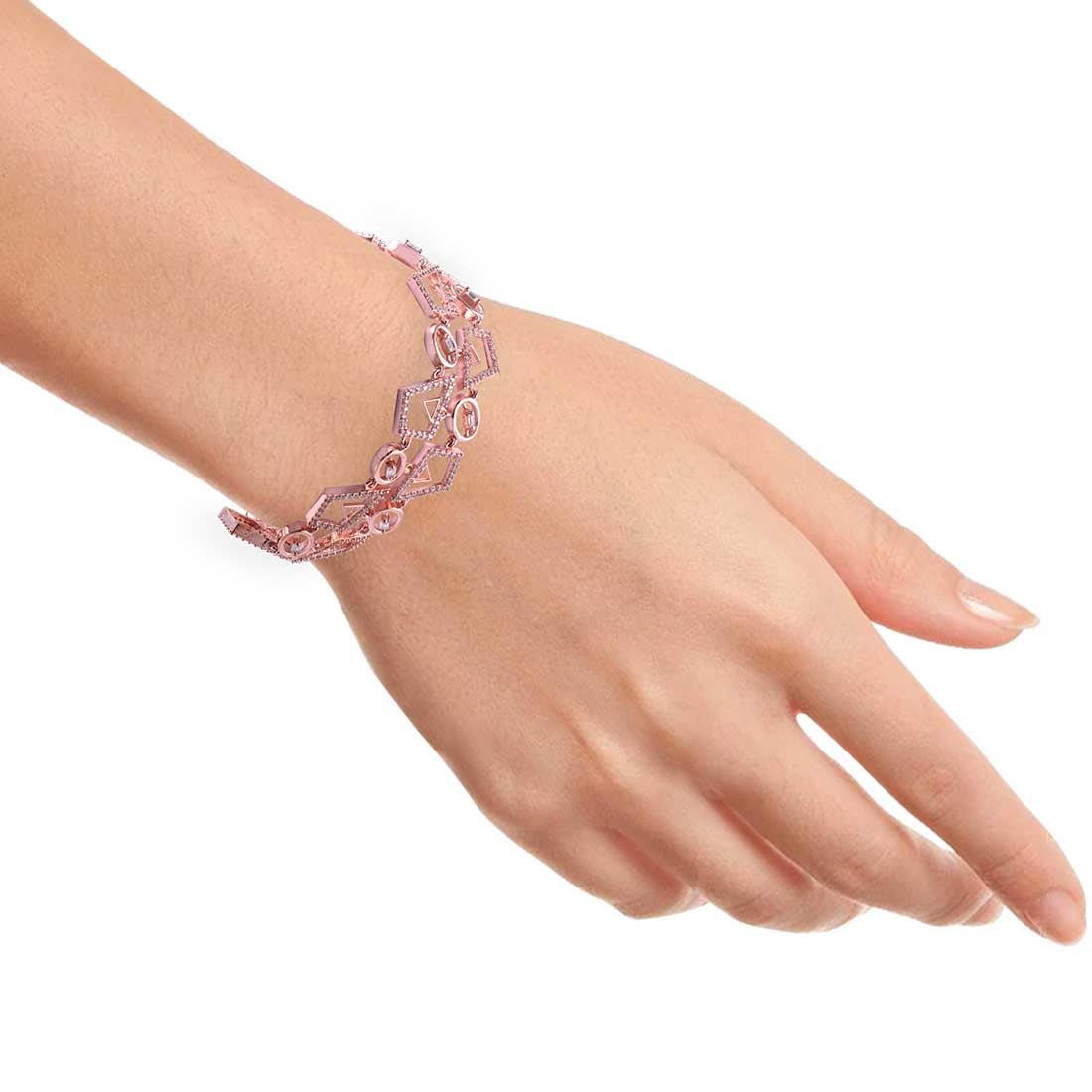 Sterling Silver Rosegold Chunky Bracelet For Women & Girls