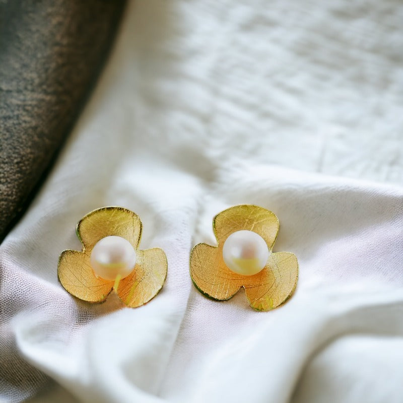 Golden Stud Flower Earring For Women & Girls