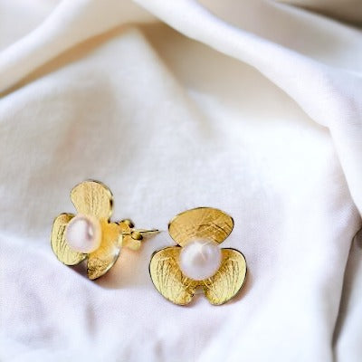 Golden Stud Flower Earring For Women & Girls
