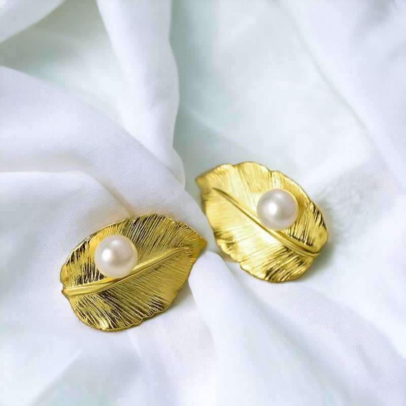 Gold Tone Leaf Earrings for Women & Girls