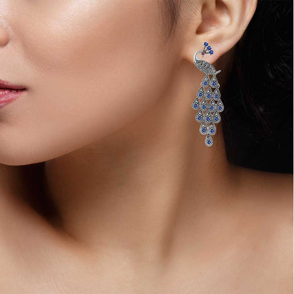 Silver Blue Peacock earring for women & girls