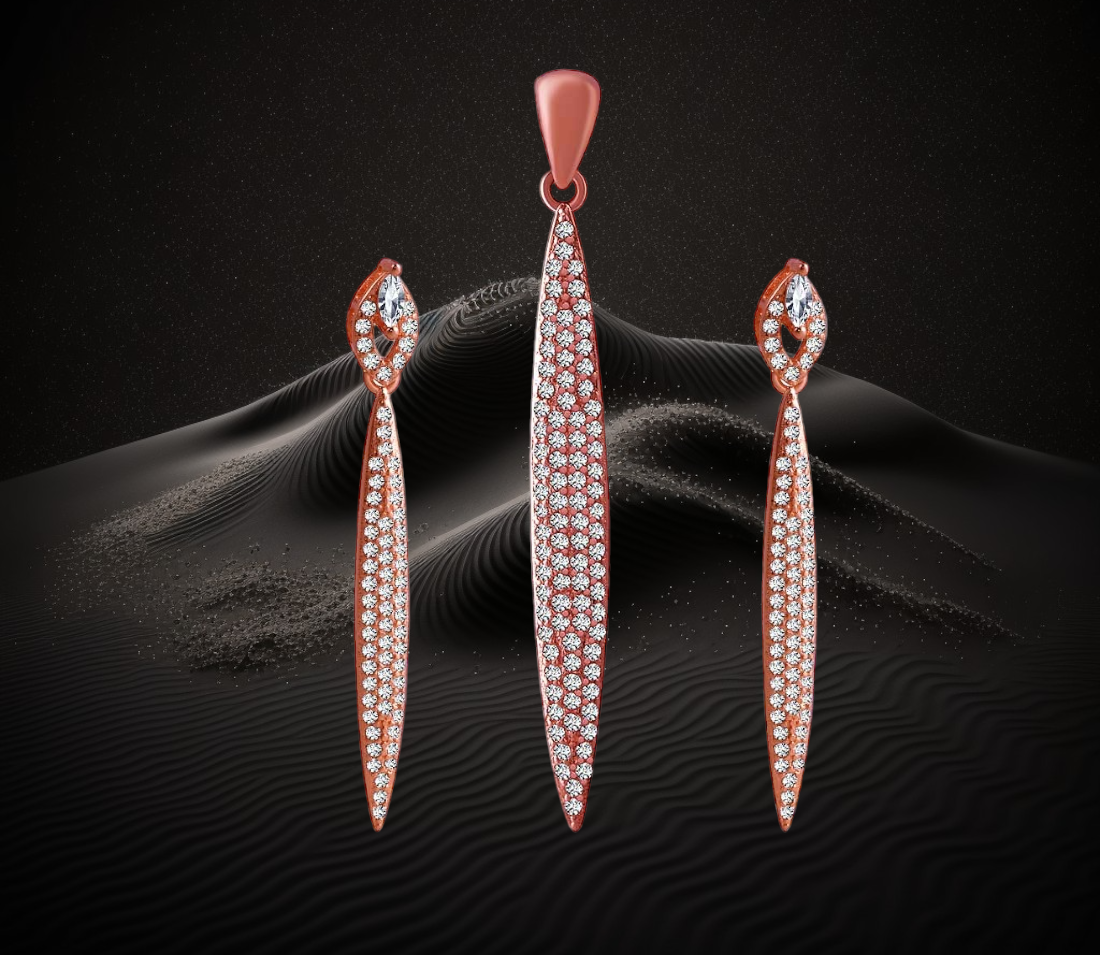 Pure 925 Sterling Silver Rosegold Spear Set For Women & Girls