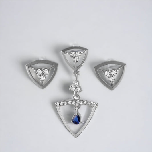 Triangle Drop Set with Blue Stone For Women & Girls