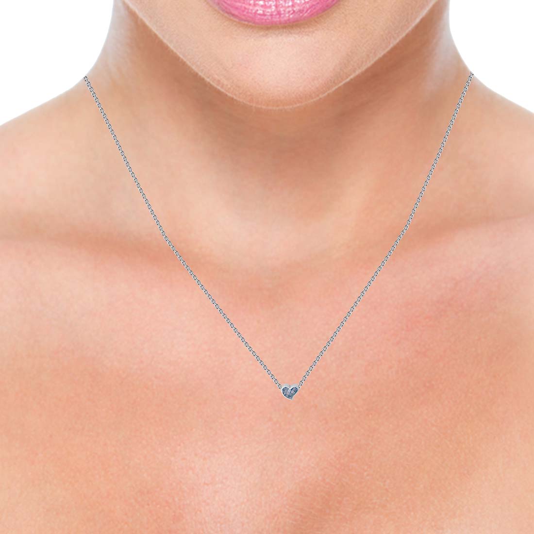 Silver Blue Heart Pendant With Chain For Women & Girls