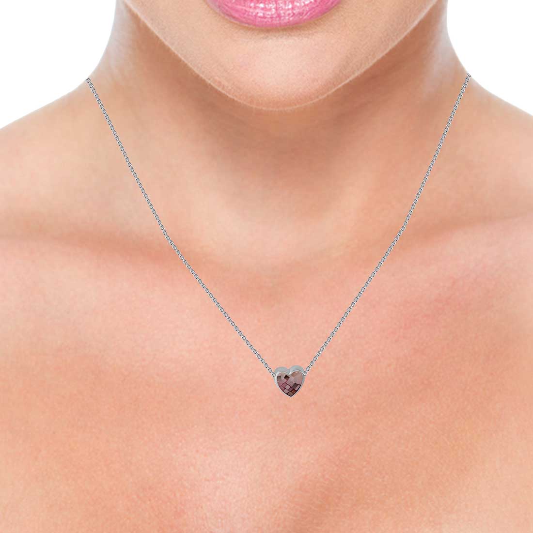 Silver Red Heart Pendant With Chain For Women & Girls