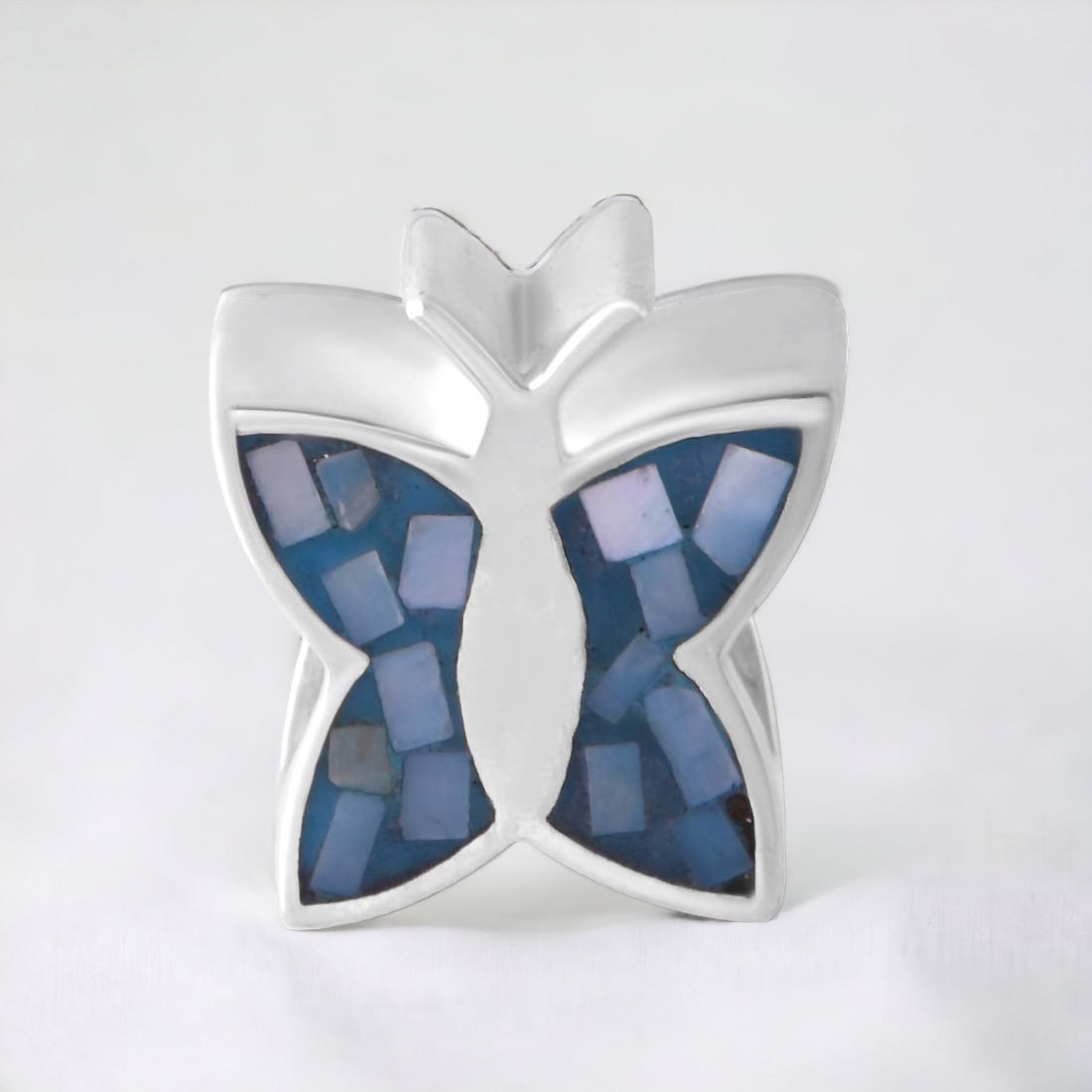 Blue Silver Butterfly Pendant With Chain For Women & Girls