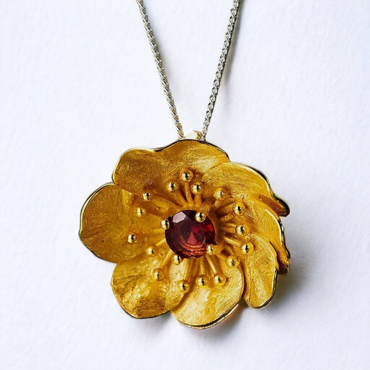 Golden Flower With Stone Pendant For Women & Girls