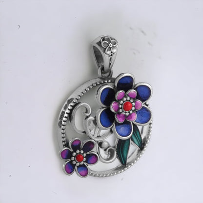 Mina-Kari Blue Oxidized Pendant For Women & Girls