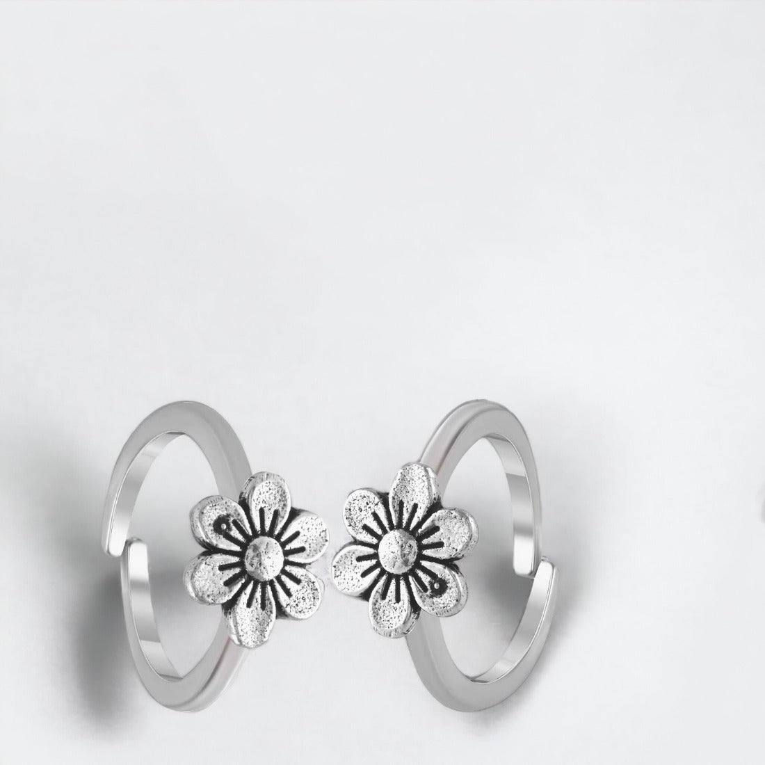 Moon Tarnish Oxidized Flower Toe Ring For Women & Girls