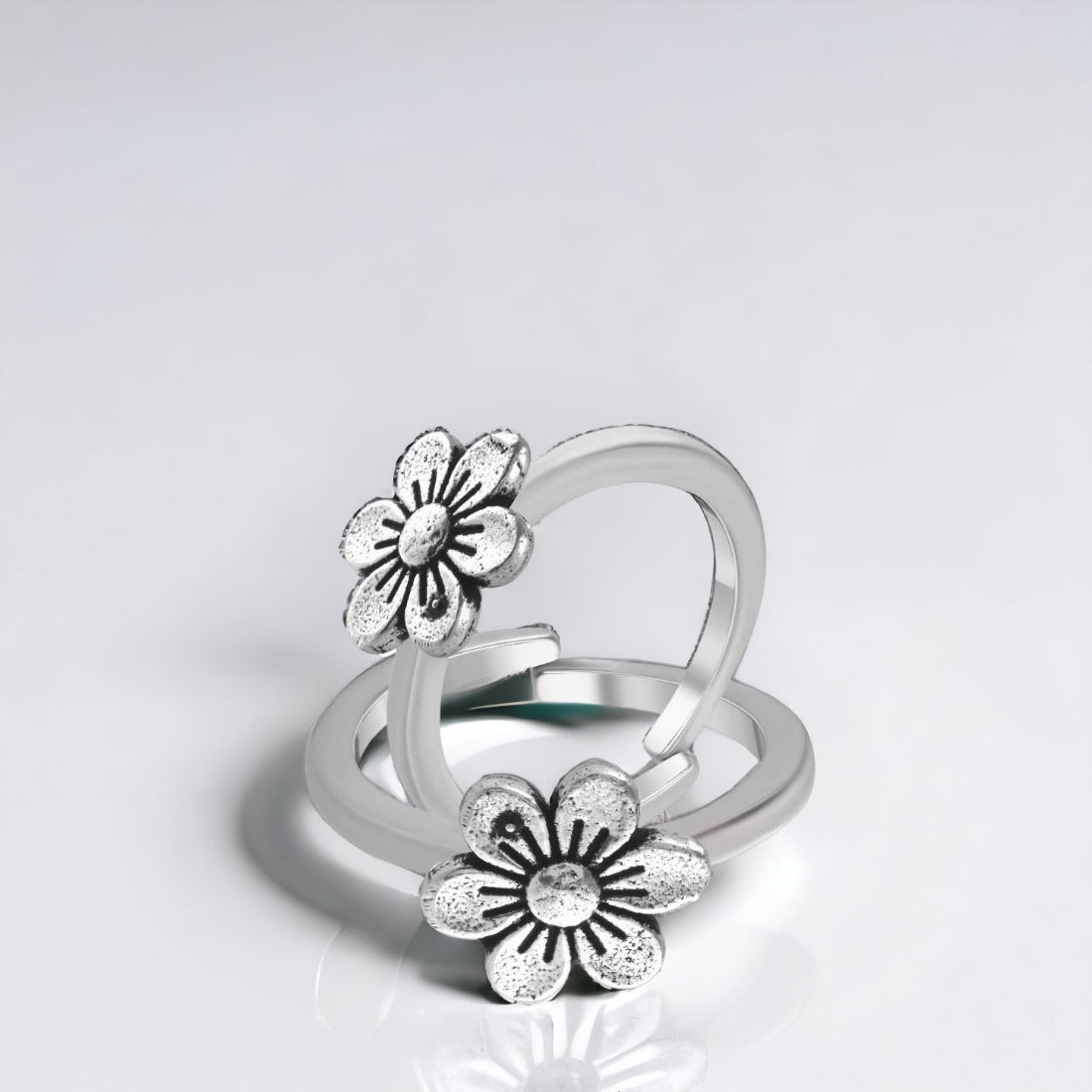 Moon Tarnish Oxidized Flower Toe Ring For Women & Girls