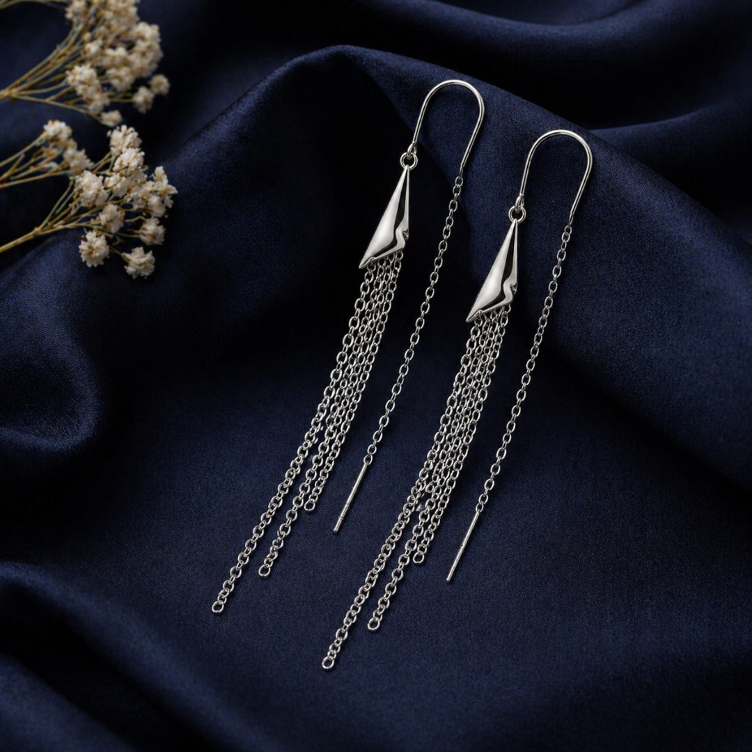 Sterling Silver Multi Chain Drop Threader Earrings for Women