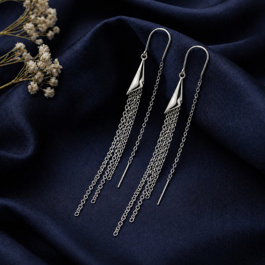 Sterling Silver Multi Chain Drop Threader Earrings for Women