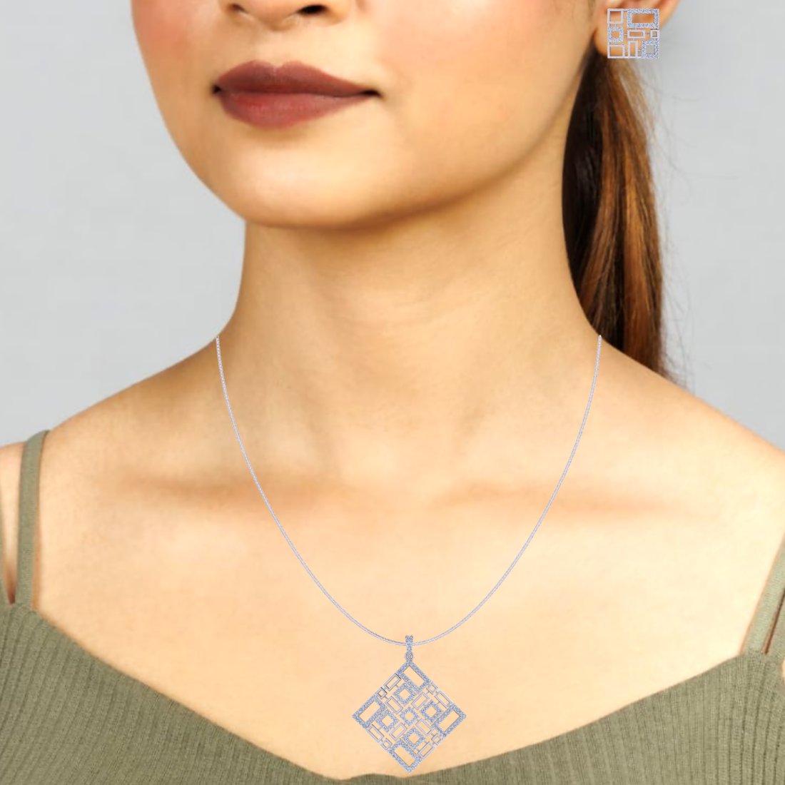 Sterling Silver Geometric shape stone Pendant with Earrings set for Women and Girls (Without Chain)
