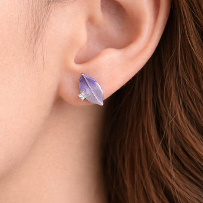 Sterling Silver Lavender Leaf Pendant with Earrings Set for Women