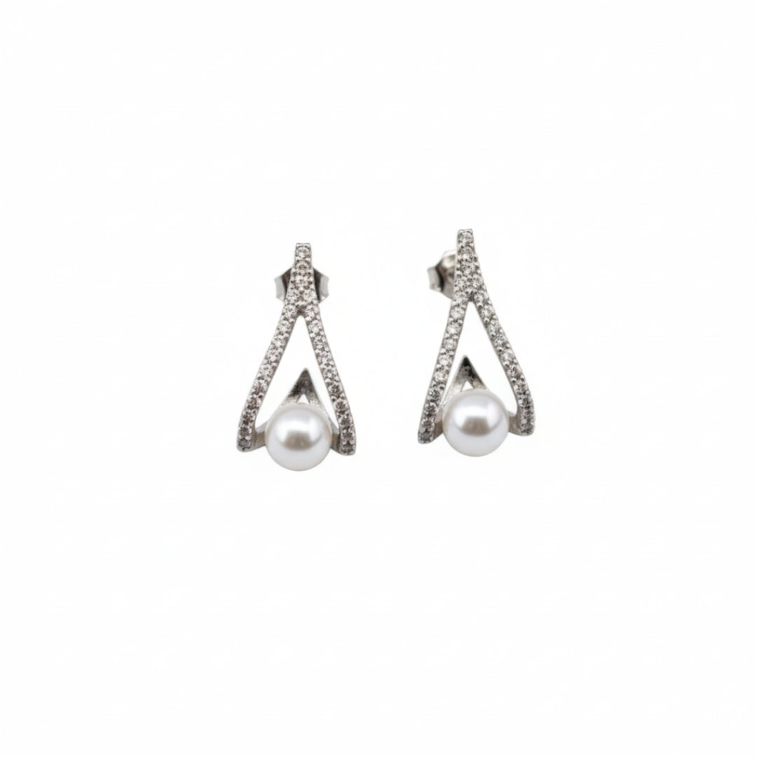 Sterling Silver Pearl harmony pendant with earrings set (Without Chain)for Women