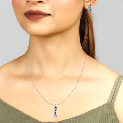 Sterling Silver Rainbow Wave Stone Pendant with Earring set for Women and Girls (Without Chain)