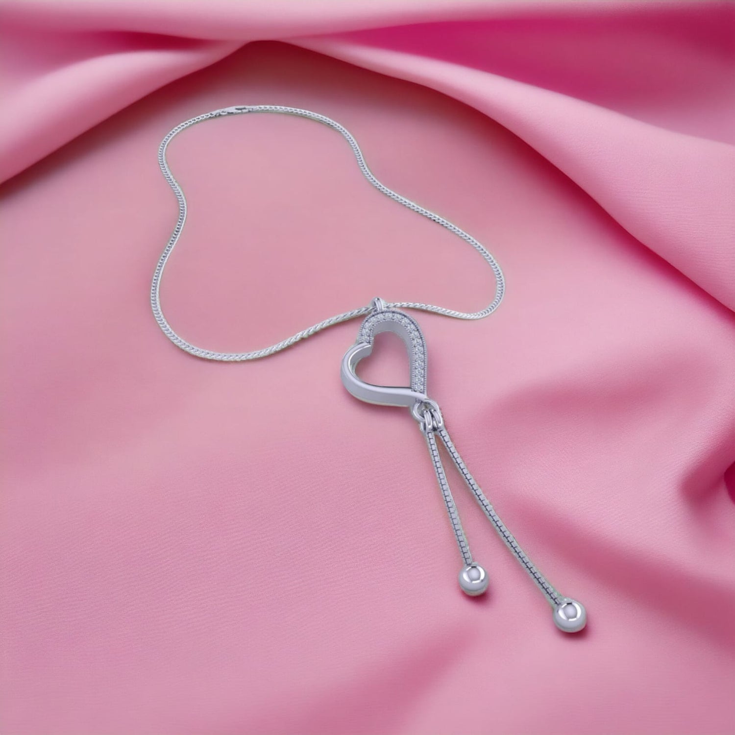 Sterling Silver 925 Heart drop chain pendant for Women and Girls
