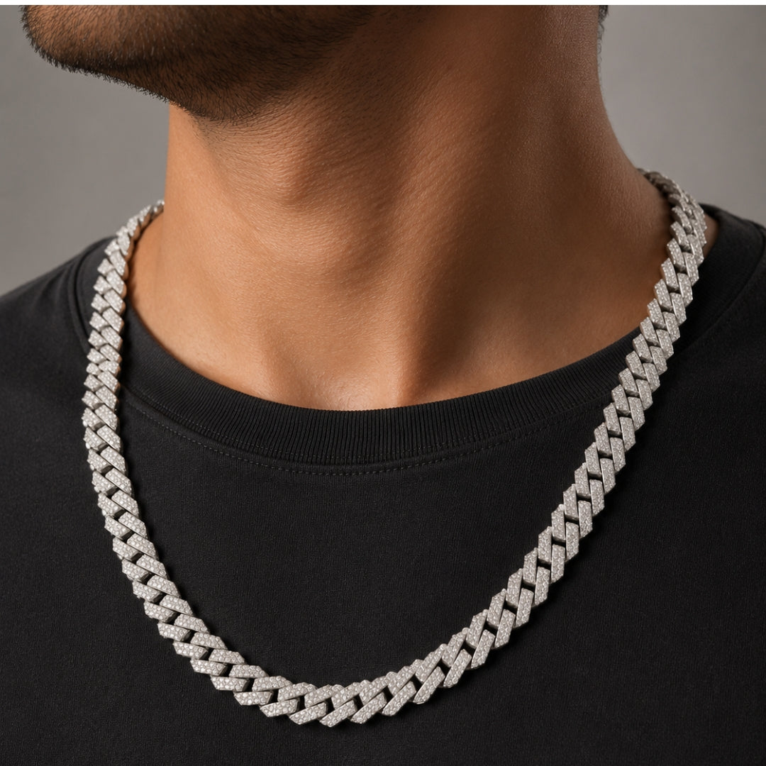Sterling Silver EterKnight Stone Studded Cuban Link Chain for Men