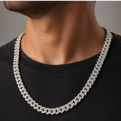 Sterling Silver EterKnight Stone Studded Cuban Link Chain for Men