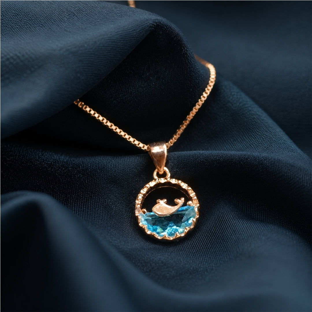 925 Sterling Silver Rose Gold Plated Blue Enamel Ocean Wave Chain Pendant for Women