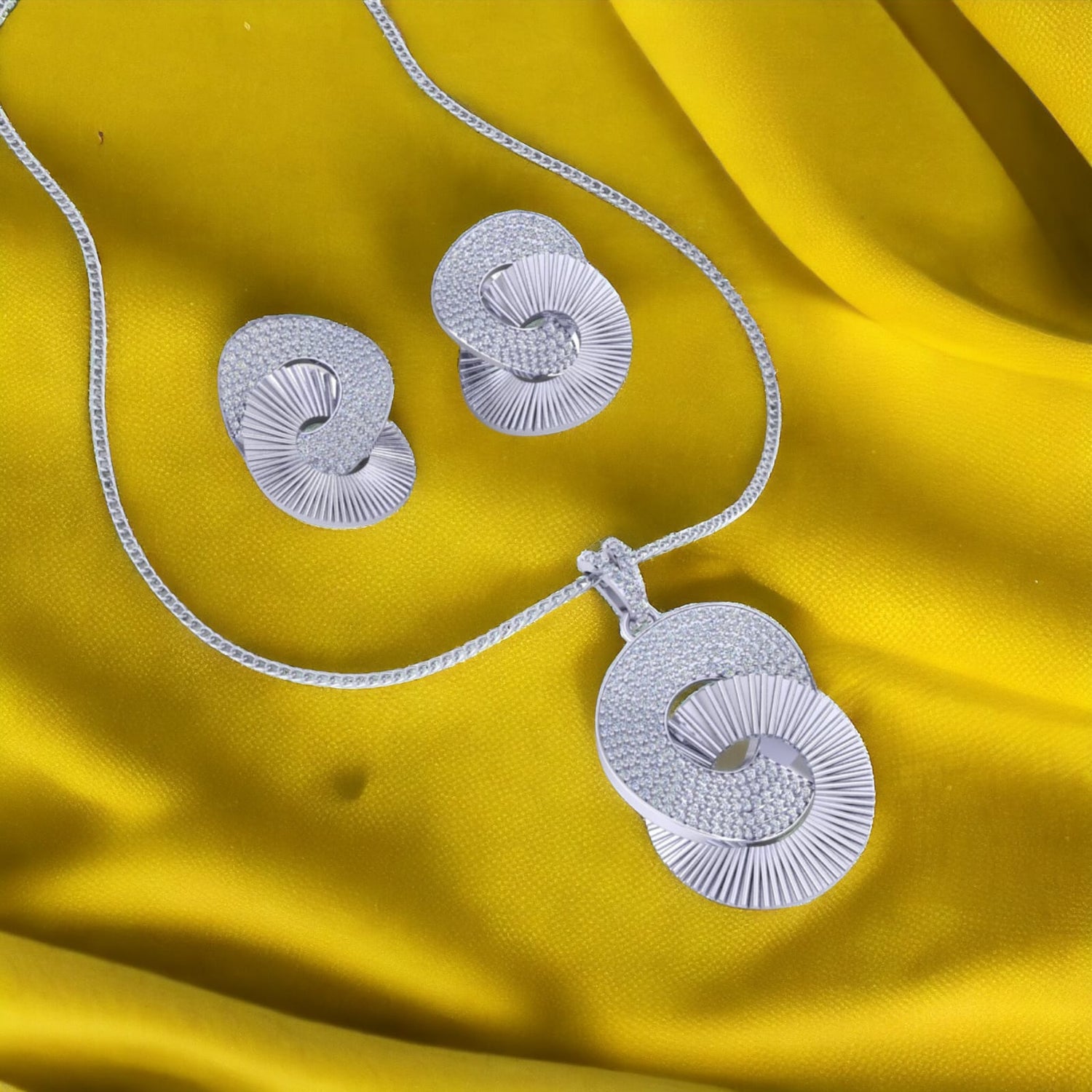925 Sterling Silver Stone Studded Round Loop Pendant Set with Matching Earrings for Women & Girls (No Chain)