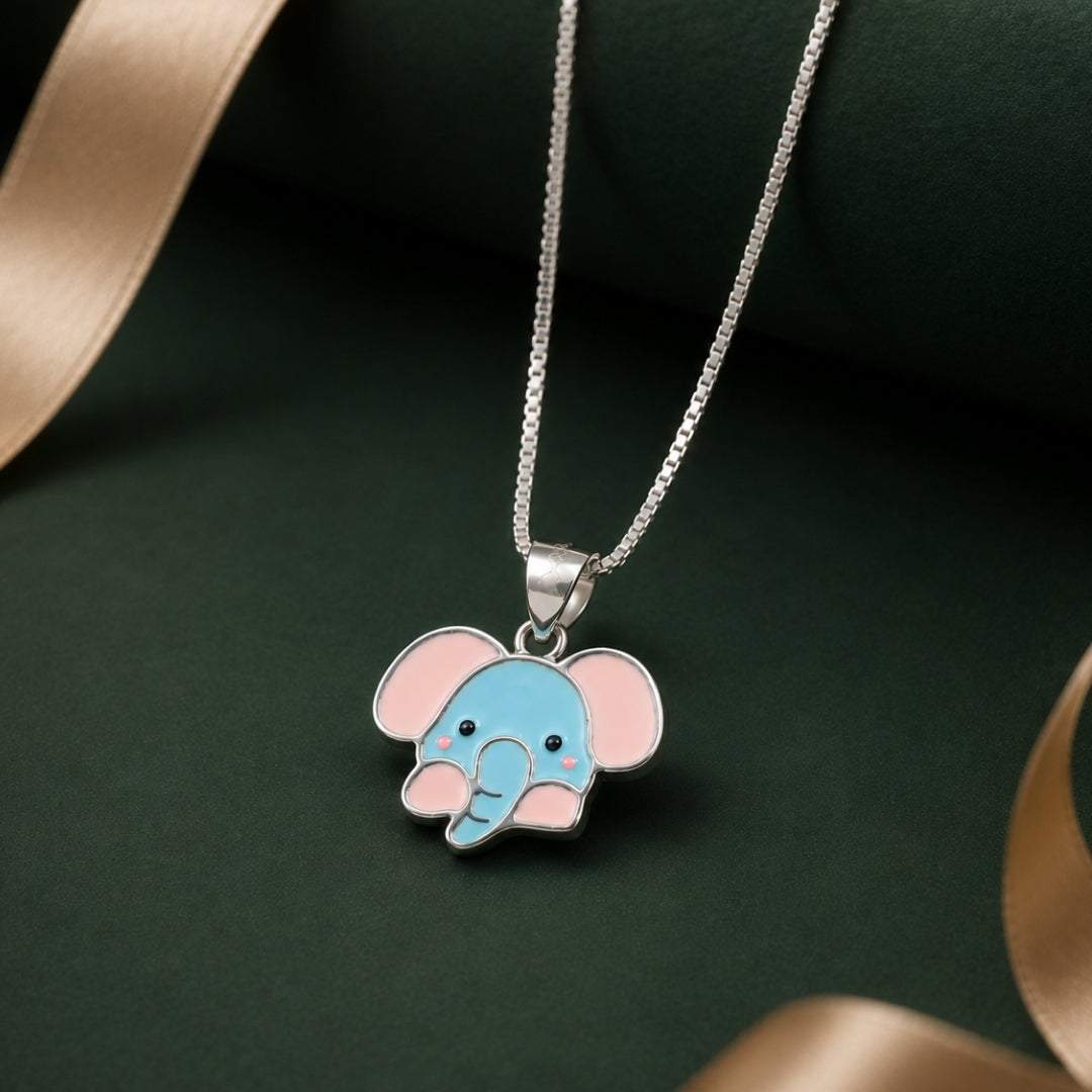 925 Sterling Silver Enamel Elephant Chain Pendant for Kids