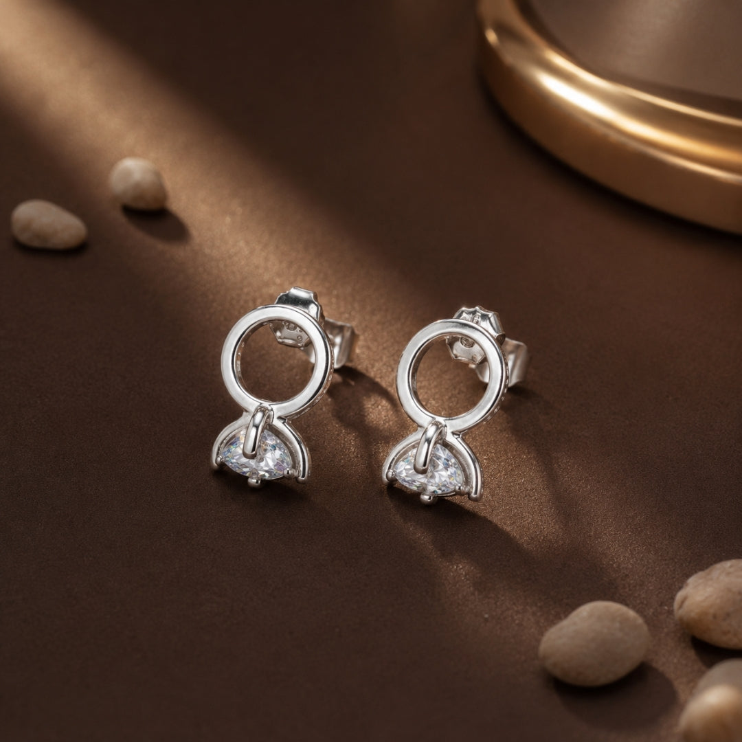 Sterling silver Solitaire Stud Earrings for Women and Girls