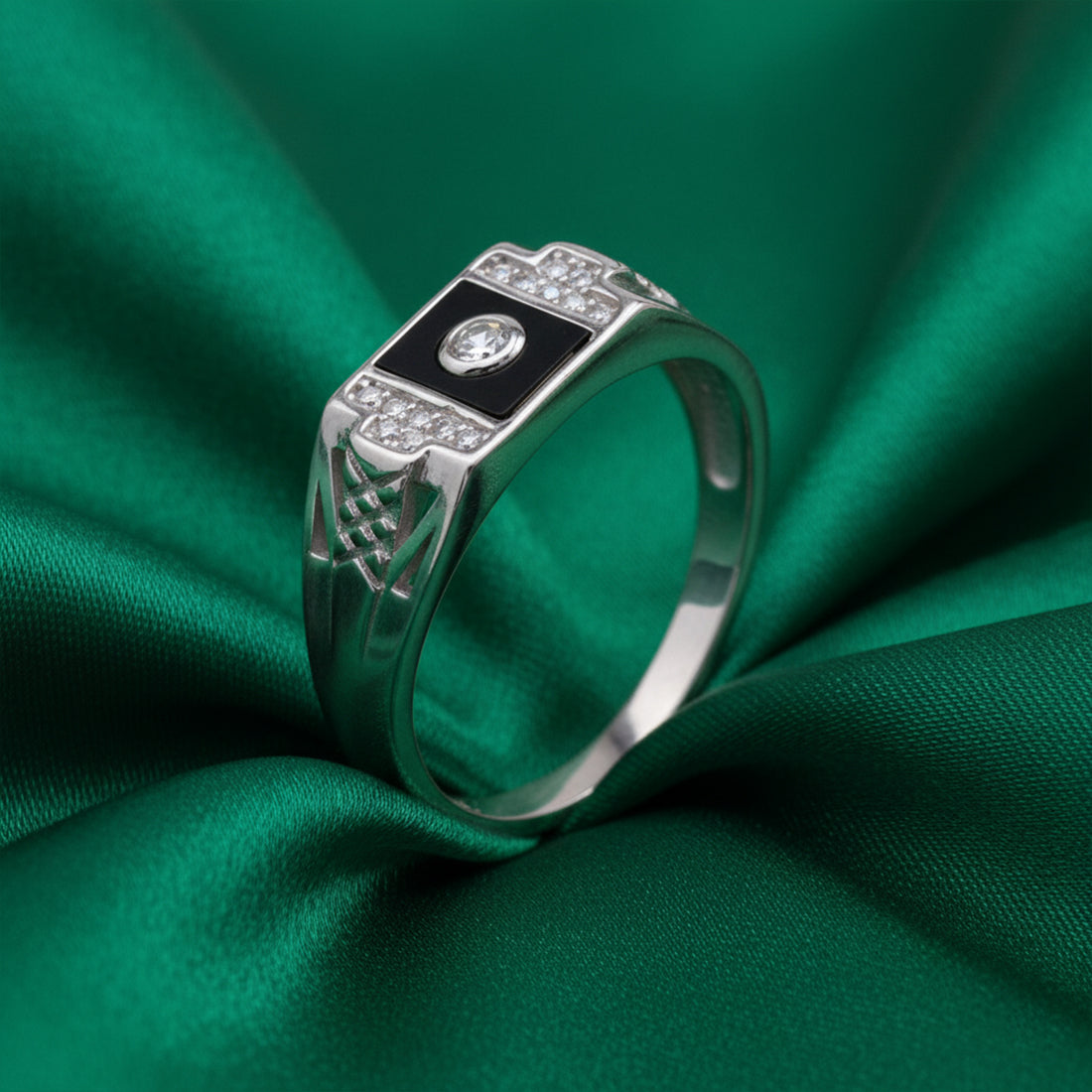 Sterling Silver EterKnight Black Square Ring for Men
