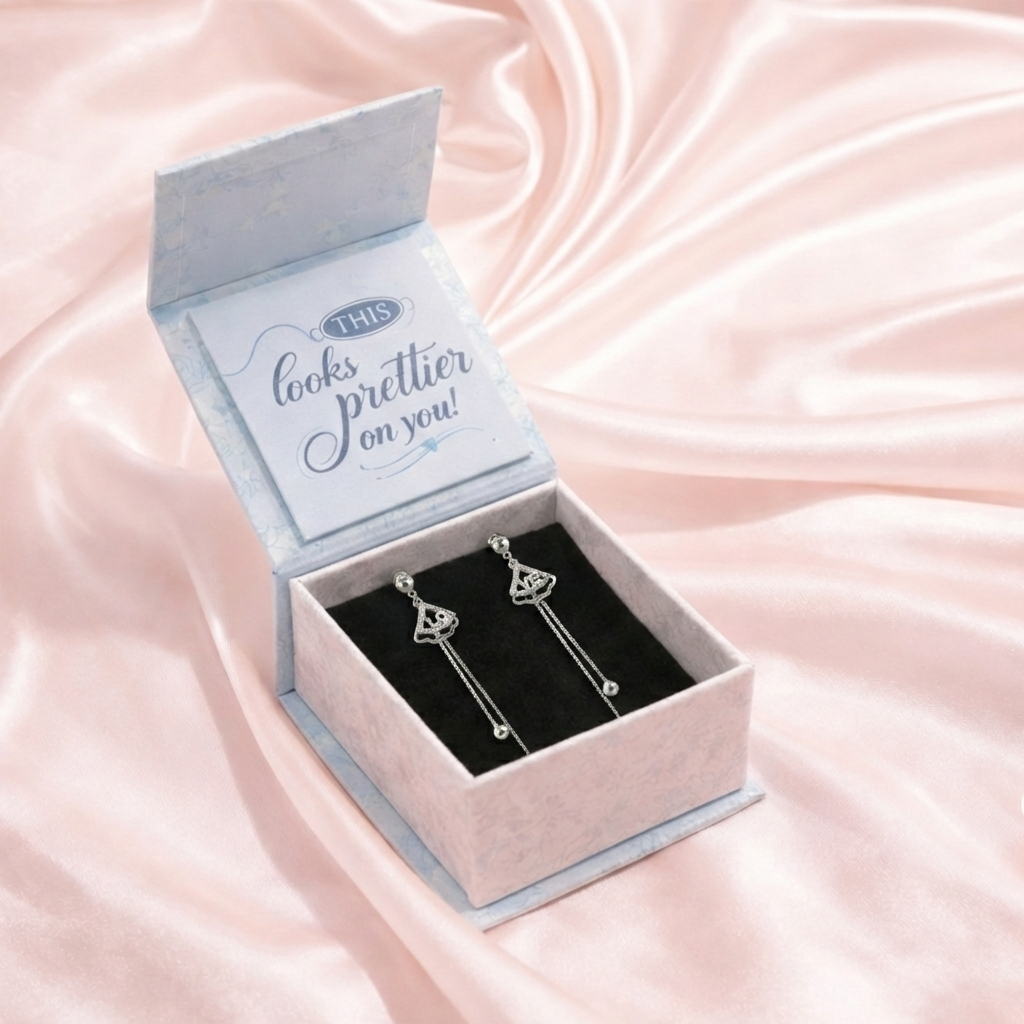 Sterling Silver Love chain drop Earrings For Women and Girls