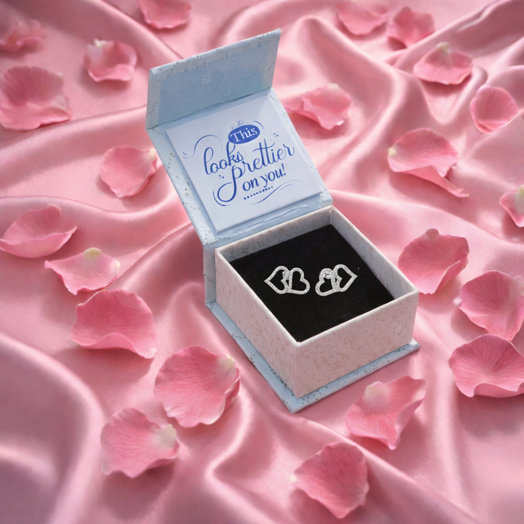Sterling Silver Dual Love Zircon Studded Earrings for Women