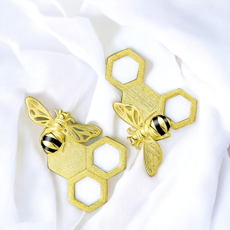 Gold Plated Honey Comb Earrings For Women & Girls