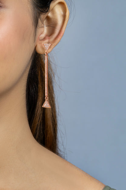 Sterling Silver Rosegold Plated Triangle Studded Drop Earring For Women and Girls