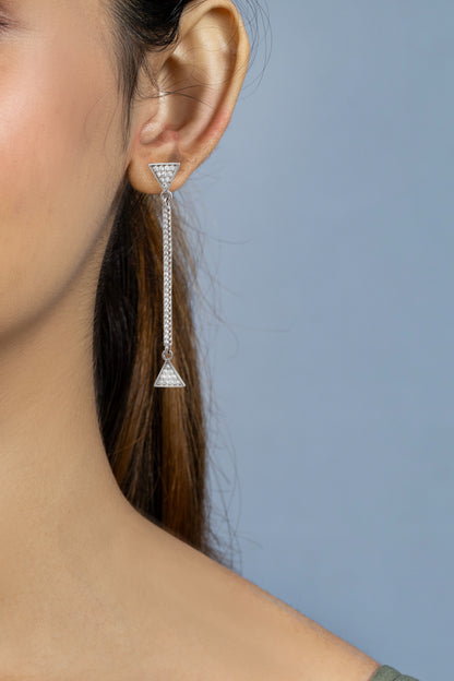 Sterling Silver Triangle Studded Drop Earring For Women and Girls