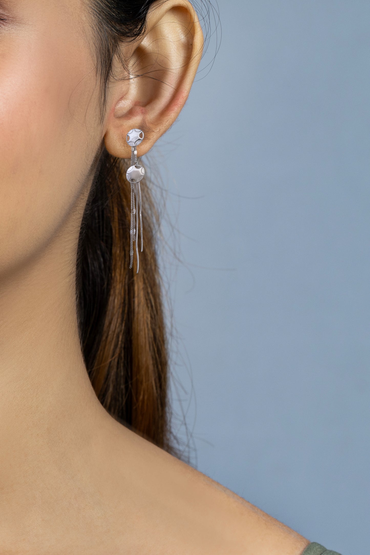 Sterling Silver Round Chain Drop Earrings For Women and Girls